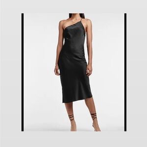 Express Black Satin One-Shoulder Dress